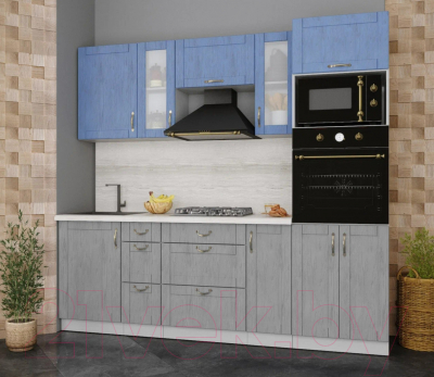 Кухонный гарнитур Интерлиния Мила Крафт 2.3 (дуб серый/дуб лазурный/травертин серый)