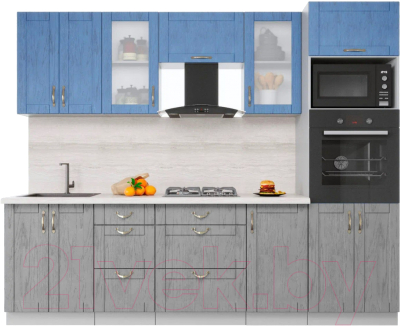 Кухонный гарнитур Интерлиния Мила Крафт 2.6 (дуб серый/дуб лазурный/травертин серый) - фото