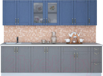 Кухонный гарнитур Интерлиния Мила Крафт 2.7 (дуб серый/дуб лазурный/травертин серый) - фото