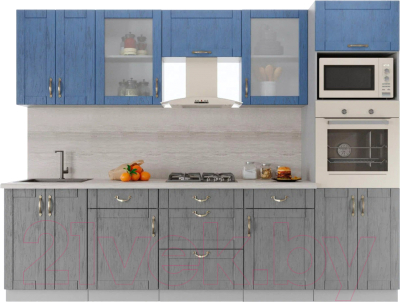Кухонный гарнитур Интерлиния Мила Крафт 2.8 (дуб серый/дуб лазурный/травертин серый) - фото