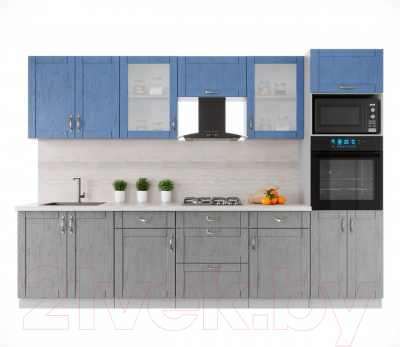 Кухонный гарнитур Интерлиния Мила Крафт 3.0 (дуб серый/дуб лазурный/травертин серый) - фото