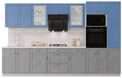 Кухонный гарнитур Интерлиния Мила Крафт 3.4 (дуб серый/дуб лазурный/травертин серый) - фото