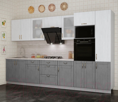 Кухонный гарнитур Интерлиния Мила Крафт 3.4 (дуб серый/дуб полярный/травертин серый)