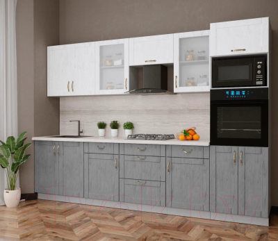 Кухонный гарнитур Интерлиния Мила Крафт 3.0 (дуб серый/дуб полярный/травертин серый)