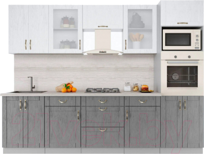 Кухонный гарнитур Интерлиния Мила Крафт 2.8 (дуб серый/дуб полярный/травертин серый) - фото