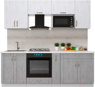 Кухонный гарнитур Интерлиния Мила Крафт 2.2 (дуб серый/дуб полярный/травертин серый) - фото