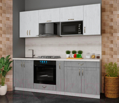 Кухонный гарнитур Интерлиния Мила Крафт 2.2 (дуб серый/дуб полярный/травертин серый)