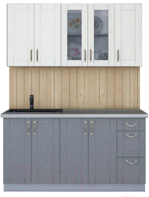 Кухонный гарнитур Интерлиния Мила Крафт 1.5 (дуб серый/дуб полярный/травертин серый) - фото