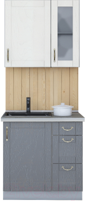 Кухонный гарнитур Интерлиния Мила Крафт 0.8 (дуб серый/дуб полярный/травертин серый) - фото