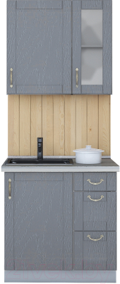 Кухонный гарнитур Интерлиния Мила Крафт 0.8 (дуб серый/дуб серый/травертин серый) - фото