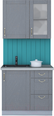 Кухонный гарнитур Интерлиния Мила Крафт 0.9 (дуб серый/дуб серый/травертин серый) - фото