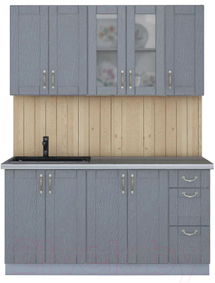 Кухонный гарнитур Интерлиния Мила Крафт 1.5 (дуб серый/дуб серый/травертин серый) - фото