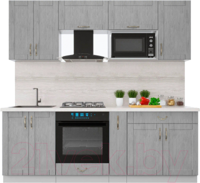 Кухонный гарнитур Интерлиния Мила Крафт 2.2 (дуб серый/дуб серый/травертин серый) - фото