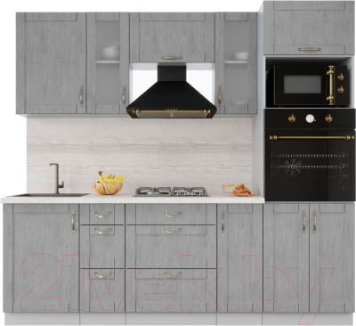 Кухонный гарнитур Интерлиния Мила Крафт 2.3 (дуб серый/дуб серый/травертин серый) - фото