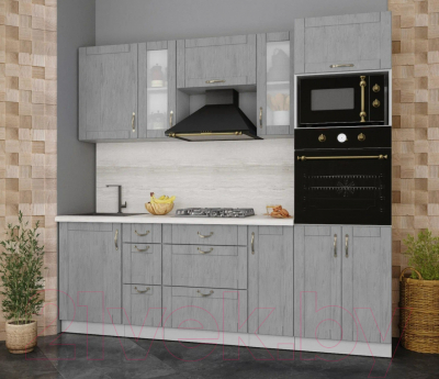 Кухонный гарнитур Интерлиния Мила Крафт 2.3 (дуб серый/дуб серый/травертин серый)