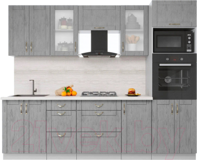 Кухонный гарнитур Интерлиния Мила Крафт 2.6 (дуб серый/дуб серый/травертин серый) - фото