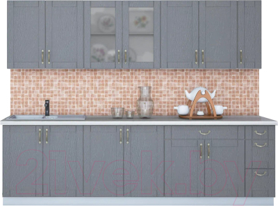 Кухонный гарнитур Интерлиния Мила Крафт 2.7 (дуб серый/дуб серый/травертин серый) - фото