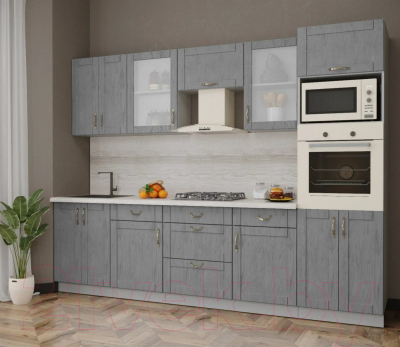 Кухонный гарнитур Интерлиния Мила Крафт 2.8 (дуб серый/дуб серый/травертин серый)
