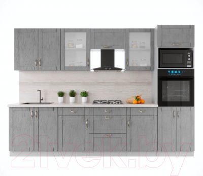 Кухонный гарнитур Интерлиния Мила Крафт 3.0 (дуб серый/дуб серый/травертин серый) - фото