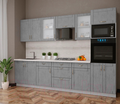 Кухонный гарнитур Интерлиния Мила Крафт 3.0 (дуб серый/дуб серый/травертин серый)