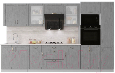 Кухонный гарнитур Интерлиния Мила Крафт 3.4 (дуб серый/дуб серый/травертин серый) - фото