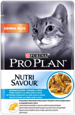Влажный корм для кошек Pro Plan Nutrisavour Adult Derma Plus треска - фото