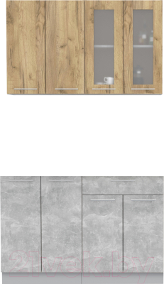 Кухонный гарнитур Интерлиния Мила 12 без столешницы (дуб золотой/бетон) - фото