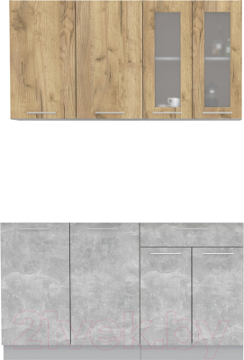 Кухонный гарнитур Интерлиния Мила 14 без столешницы (дуб золотой/бетон) - фото