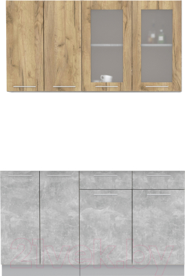 Кухонный гарнитур Интерлиния Мила 14-60 без столешницы (дуб золотой/бетон) - фото