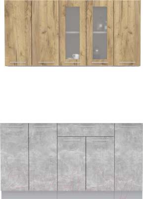 Кухонный гарнитур Интерлиния Мила 15 без столешницы (дуб золотой/бетон) - фото