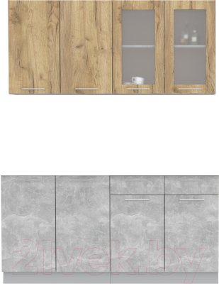 Кухонный гарнитур Интерлиния Мила 16 без столешницы (дуб золотой/бетон) - фото