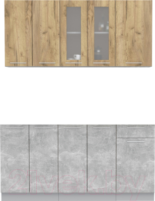 Кухонный гарнитур Интерлиния Мила 16-60 без столешницы (дуб золотой/бетон) - фото