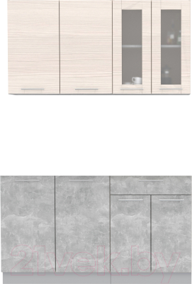 Кухонный гарнитур Интерлиния Мила 14 без столешницы (вудлайн кремовый/бетон) - фото