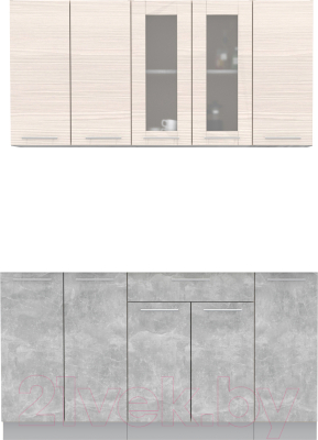 Кухонный гарнитур Интерлиния Мила 15 без столешницы (вудлайн кремовый/бетон) - фото