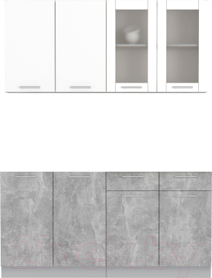 Кухонный гарнитур Интерлиния Мила 16 без столешницы (белый платинум/бетон) - фото