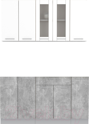 Кухонный гарнитур Интерлиния Мила 15 без столешницы (белый платинум/бетон) - фото