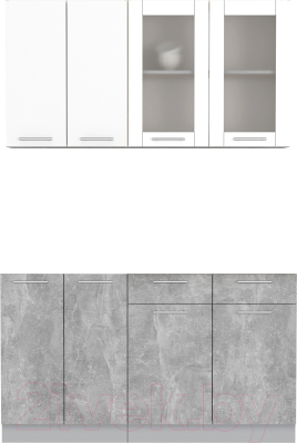 Кухонный гарнитур Интерлиния Мила 14-60 без столешницы (белый платинум/бетон) - фото