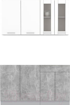 Кухонный гарнитур Интерлиния Мила 14 без столешницы (белый платинум/бетон) - фото
