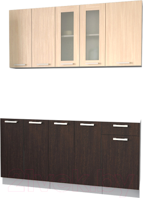 Кухонный гарнитур Интерлиния Мила 16-60 без столешницы (дуб молочный/дуб венге) - фото