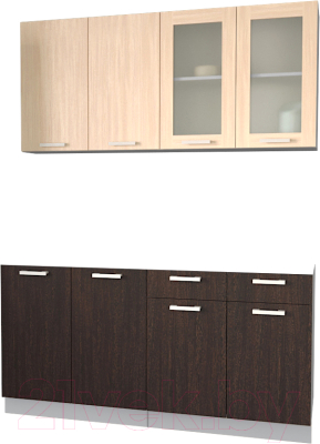 Кухонный гарнитур Интерлиния Мила 16 без столешницы (дуб молочный/дуб венге) - фото