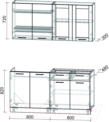Кухонный гарнитур Интерлиния Мила 16 без столешницы (дуб молочный/дуб венге)