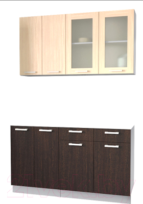 Кухонный гарнитур Интерлиния Мила 14-60 без столешницы (дуб молочный/дуб венге) - фото