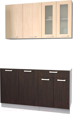 Кухонный гарнитур Интерлиния Мила 14 без столешницы (дуб молочный/дуб венге) - фото