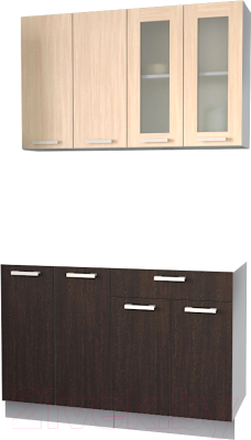 Кухонный гарнитур Интерлиния Мила 12 без столешницы (дуб молочный/дуб венге) - фото