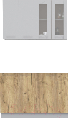 Кухонный гарнитур Интерлиния Мила 12 без столешницы (серебристый/дуб золотой) - фото
