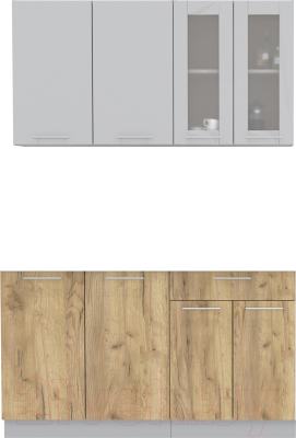 Кухонный гарнитур Интерлиния Мила 14 без столешницы (серебристый/дуб золотой) - фото