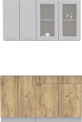 Кухонный гарнитур Интерлиния Мила 14-60 без столешницы (серебристый/дуб золотой) - фото