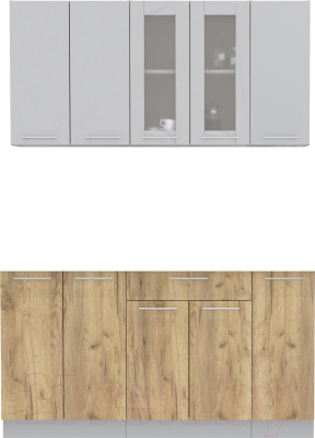 Кухонный гарнитур Интерлиния Мила 15 без столешницы (серебристый/дуб золотой) - фото