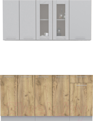 Кухонный гарнитур Интерлиния Мила 16-60 без столешницы (серебристый/дуб золотой) - фото