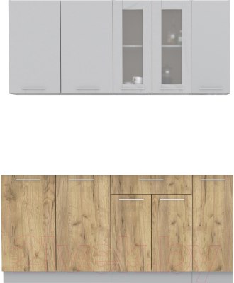Кухонный гарнитур Интерлиния Мила 17 без столешницы (серебристый/дуб золотой) - фото
